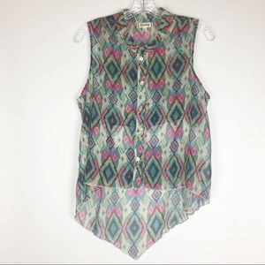 Olsenboye Sheer Aztec Print Sleeveless Blouse